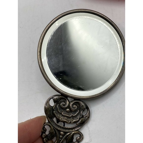 Vintage Hans Jensen Hand Pocket Mirror Tavern Scene Dark Silver Plated DENMARK - Picture 4 of 5
